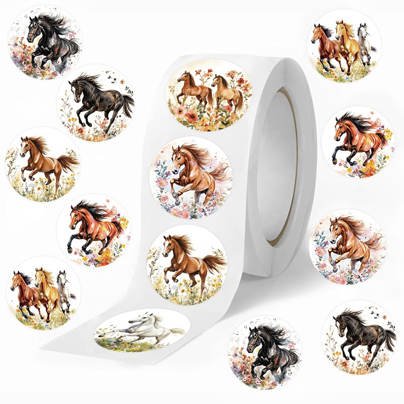 Art Craft Items - 500pcs/Roll Horse Flower Stickers Cute Animal