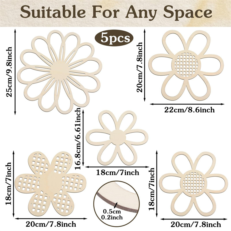 5pcs Wooden Flower Wall Decor  - Art And Craft For Nursery review and price